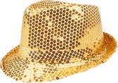 Toppers - Funny Fashion Carnaval verkleed Trilby hoedje met glitter pailletten - goud - heren/dames