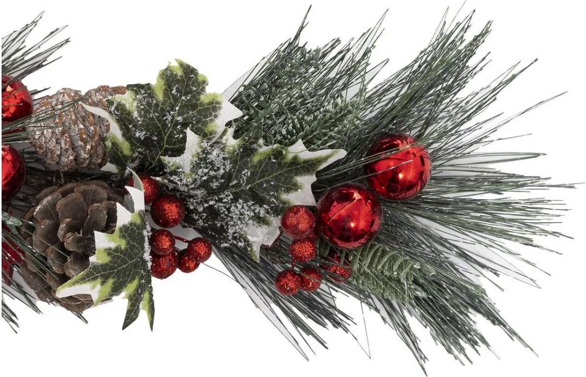 Feeric Christmas Dennenslinger/dennen guirlande - met kerstversiering -rood - 100 x 7,5 cm – foto 3