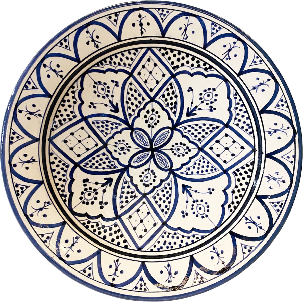 Handgemaakte Marokkaanse aardewerk schaal Ø35