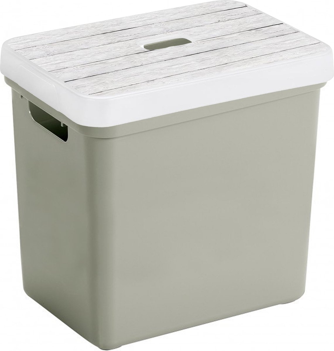 Sunware Opbergbox/mand - lichtgroen - 25 liter - met deksel hout kleur - Opbergbox