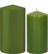 Trend Candles - Stompkaarsen set 4x stuks olijfgroen 12 en 15 cm