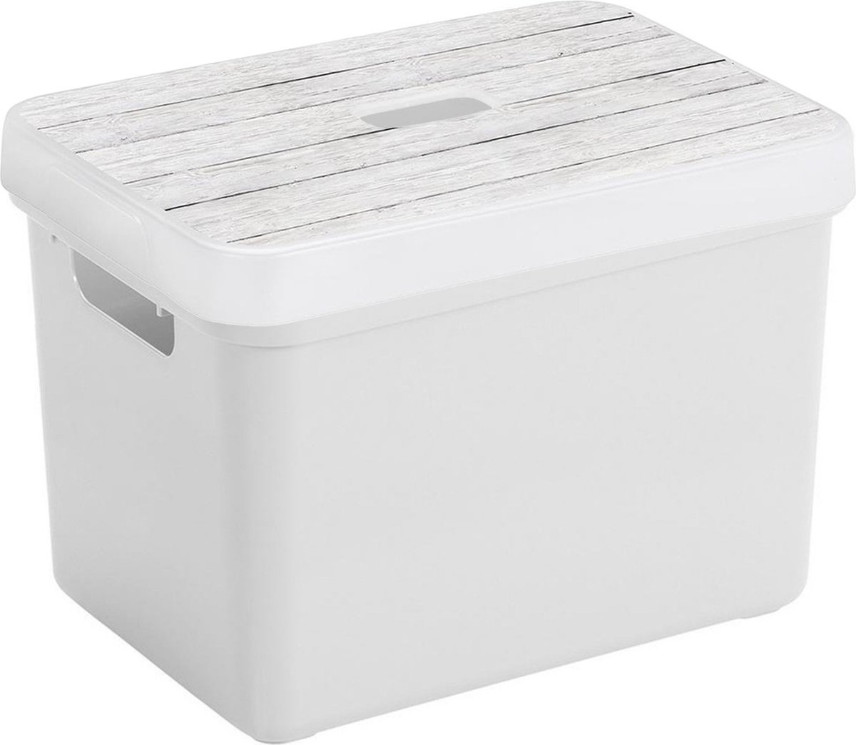 Sunware Opbergbox - wit - 18L - kunststof - met houtkleur deksel - 35 x 25 x 24 cm