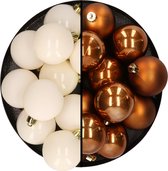 Kunststof kerstballen 6 cm - 24x stuks - wol wit en bruin