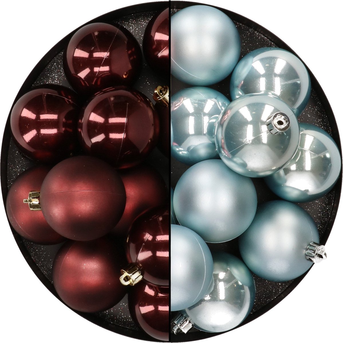 Kunststof kerstballen 6 cm - 24x stuks - bruin en lichtblauw
