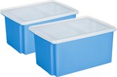 Sunware 2x opslagboxen 51 liter blauw 59 x 39 x 29 cm met afsluitbare deksel