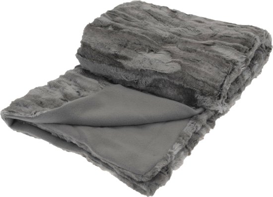 H&S Deken-plaid - fleece - polyester - titanium grijs - 130 x 150 cm