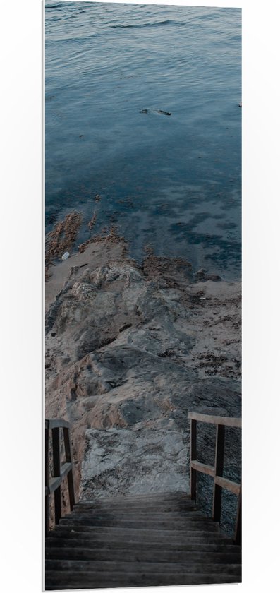 WallClassics - Panneau de mousse PVC - Escalier en bois vers la mer - 40x120 cm Photo sur panneau de mousse PVC