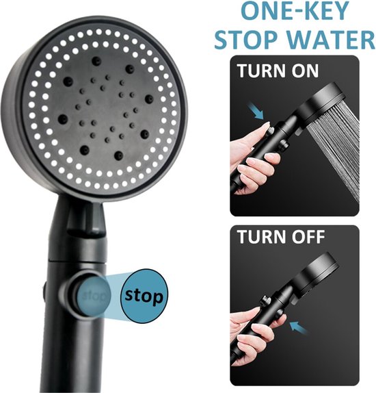 Douchekop Zwart 5 standen Waterbesparend Verstelbaar