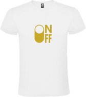 Wit T-Shirt met “ On/Off Button ON “ afbeelding Goud Size M