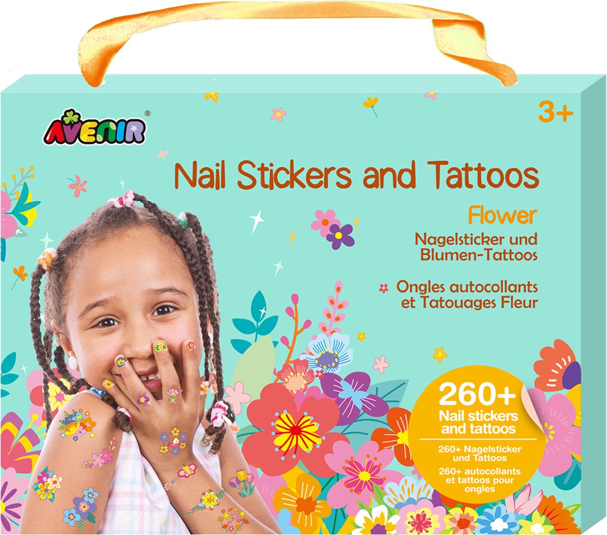 Avenir Nail Stickers & Tattoos: BLOEMEN, ca. 260 stuks, gemakkelijk te gebruiken en te verwijderen, in doos, 3+