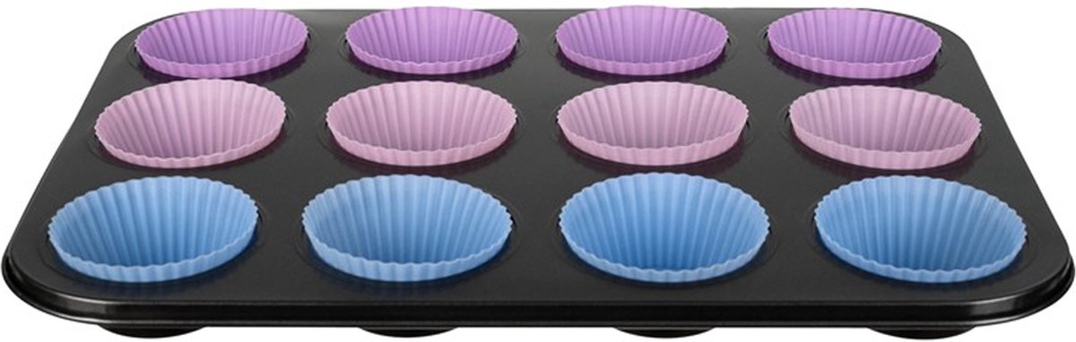 Bakplaat & Muffinvormen - Teflon Plaat - 12 Siliconen Cupcake Vormen - Herbruikbaar - Anti Aanbak laag - Rheme – foto 3