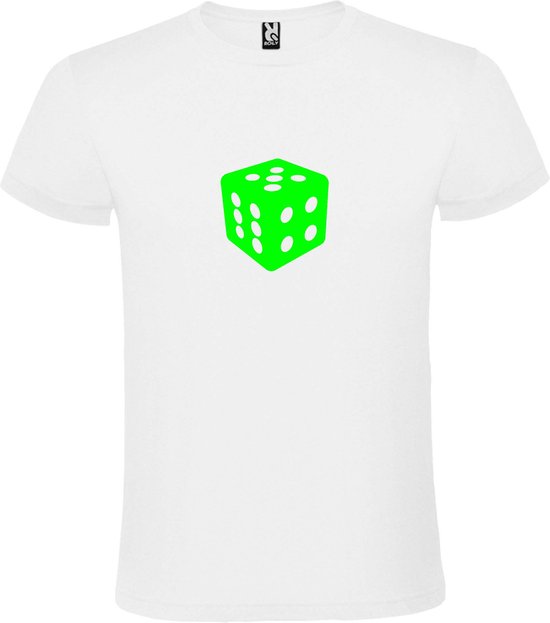 Wit T-Shirt met “ Dobbelsteen “ afbeelding Neon Groen Size XXXXXL