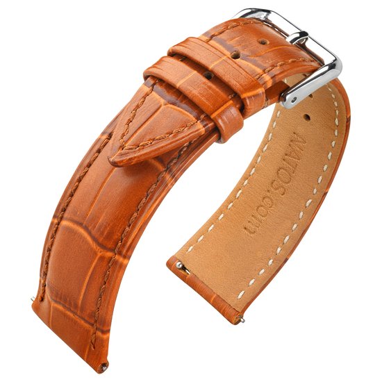 Bracelet de montre en alligatorgrain avec goupilles de bracelet faciles à changer Cuir de veau Cognac 18 mm