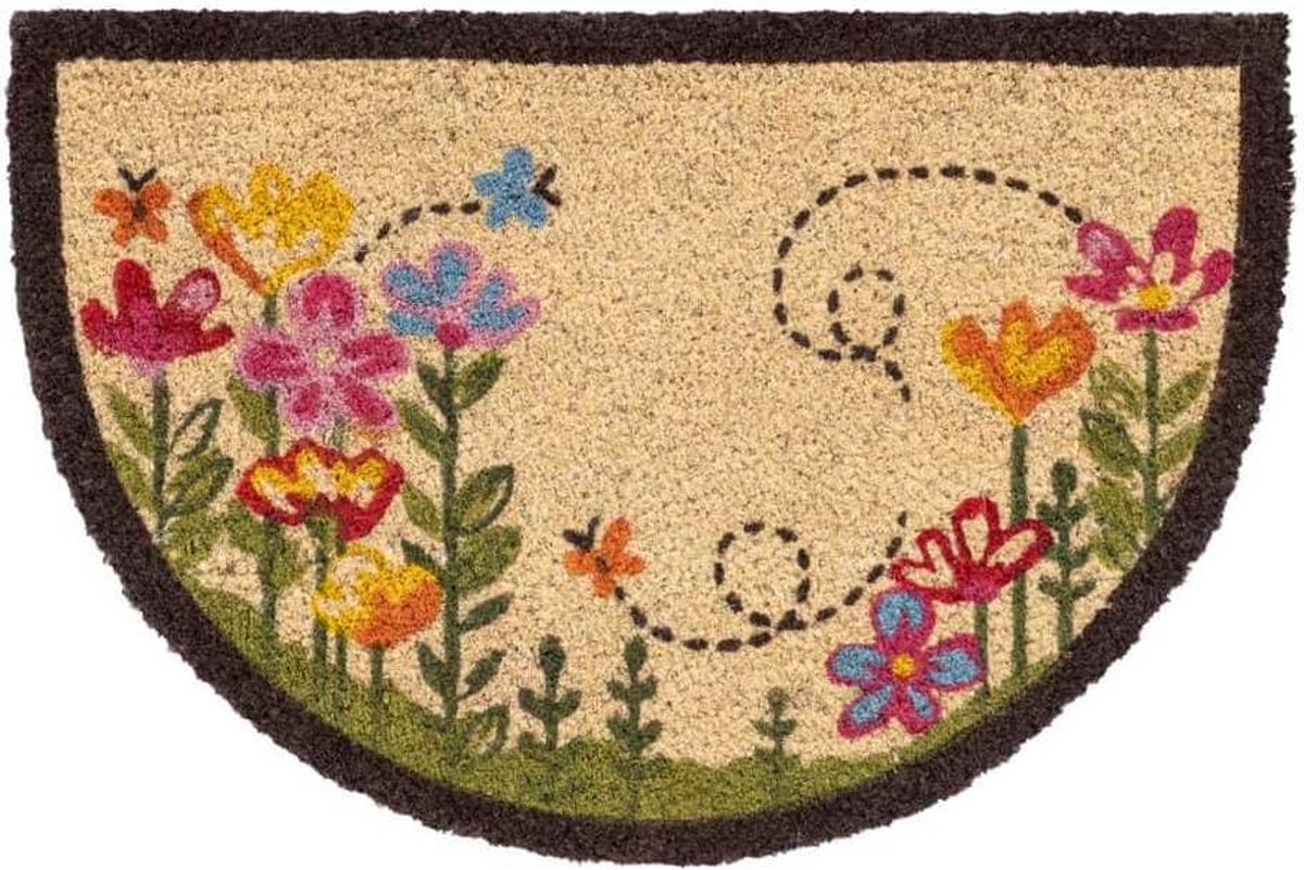 Hamat Ruco Print Flowers 40 x 60 cm | Kokosmat halfrond met bloemen