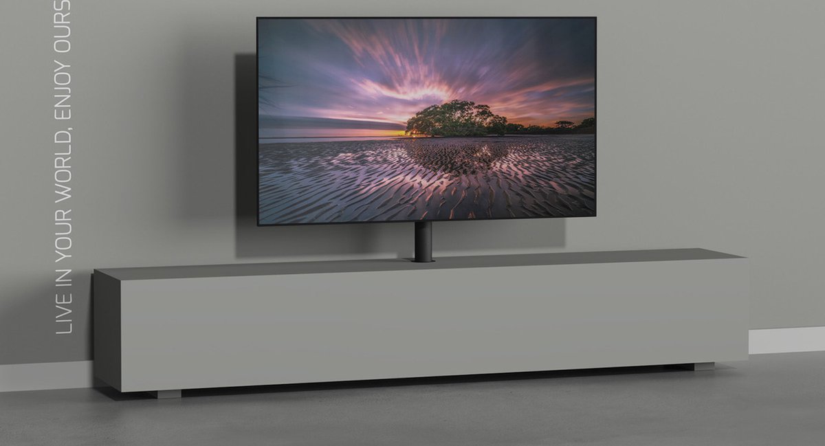 Cavus Mount 100B - Tv Meubel Inbouw Set - Ø 60 mm Kolom Trendy Zwart staal & VESA 400x300 Montageplaat