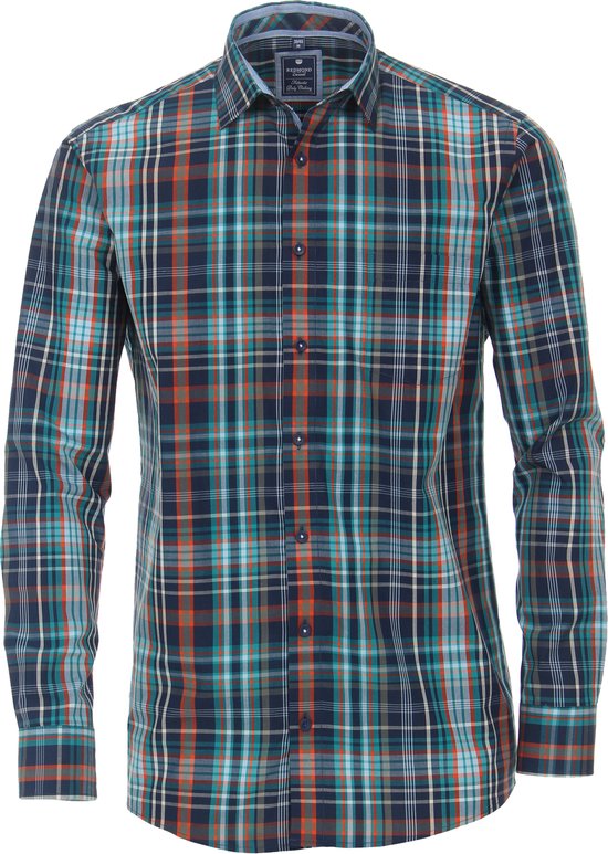 Redmond modern fit overhemd - popeline - blauw geruit - Strijkvriendelijk - Boordmaat: 45/46