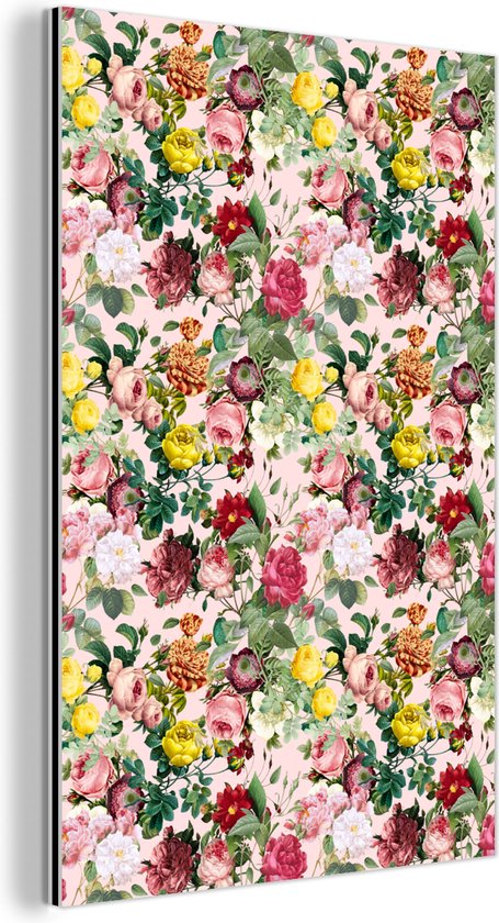 Décoration murale Métal - Peinture Aluminium Industriel - Roses - Fleurs - Collage - Jaune - 60x90 cm - Dibond - Photo sur aluminium - Décoration murale industrielle - Pour le salon/chambre