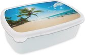 Broodtrommel Wit - Lunchbox - Brooddoos - Strand - Zee - Zon - Palmboom - 18x12x6 cm - Volwassenen