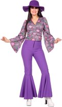Wilbers & Wilbers - Hippie Kostuum - Flower Powerhouse Blouse Louise Vrouw - Paars - Maat 42 - Carnavalskleding - Verkleedkleding