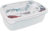 Broodtrommel Wit - Lunchbox - Brooddoos - Wereldkaarten - Japan - Zilver - 18x12x6 cm - Volwassenen