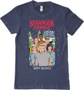 Stranger Things Heren Tshirt -2XL- Happy Holidays Blauw