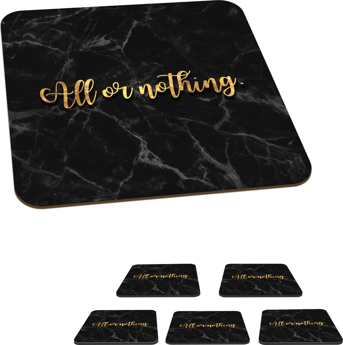 Onderzetters voor glazen - Quote - Motivatie - Marmer - Goud - 10x10 cm - Glasonderzetters - 6 stuks