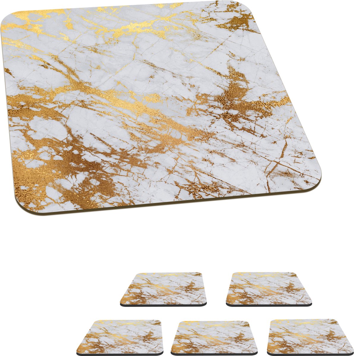 Onderzetters voor glazen - Marmer - Goud - Wit - 10x10 cm - Glasonderzetters - 6 stuks