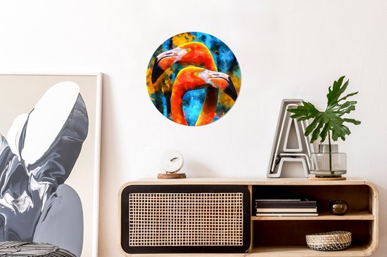 WallCircle - Wall Circle - Wall Circle Indoor - Tableau - Peinture à l'huile - Flamingo - 30x30 cm - Décoration murale - Peintures Ronds