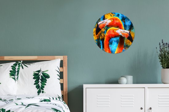 WallCircle - Wall Circle - Wall Circle Indoor - Tableau - Peinture à l'huile - Flamingo - 30x30 cm - Décoration murale - Peintures Ronds