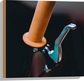 WallClassics - Hout - Close up van Handvat en Rem van Fiets - 50x50 cm - 12 mm dik - Foto op Hout (Met Ophangsysteem)
