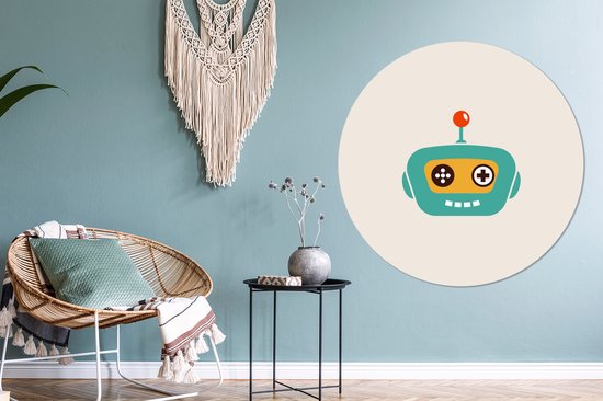 WallCircle - Wandcirkel - Muurcirkel - Robot - Gezicht - Antenne - Technologie - Jongen - Kind - Aluminium - Dibond - ⌀ 140 cm - Binnen en Buiten