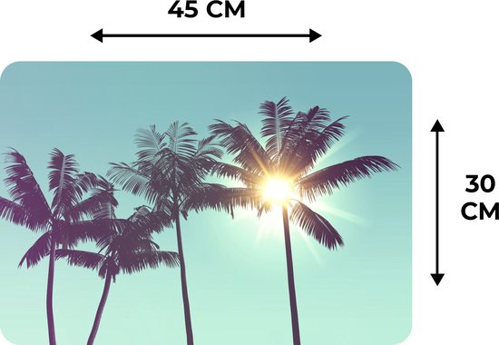 Set de Table - Napperons en Plastique - Palmiers - Été - Soleil - 45x30 cm - 6 Pièces - Résistant à la Chaleur - Antidérapant - Pad - Amovible
