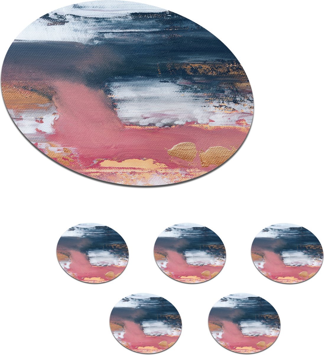 Onderzetters voor glazen - Rond - Abstract - Verf - Design - 10x10 cm - Glasonderzetters - 6 stuks