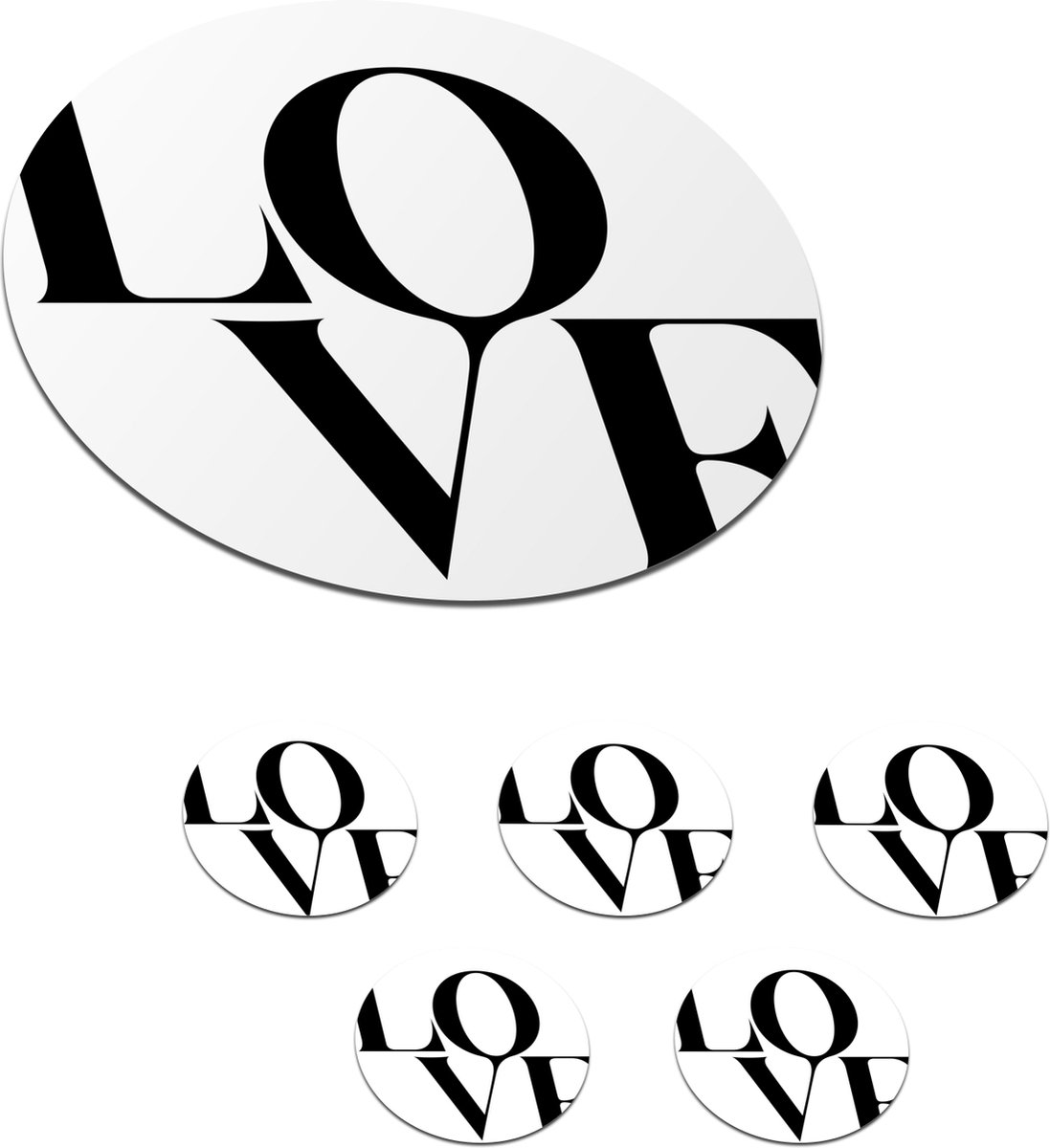 Onderzetters voor glazen - Rond - Tekst - Love - Quotes - 10x10 cm - Glasonderzetters - 6 stuks