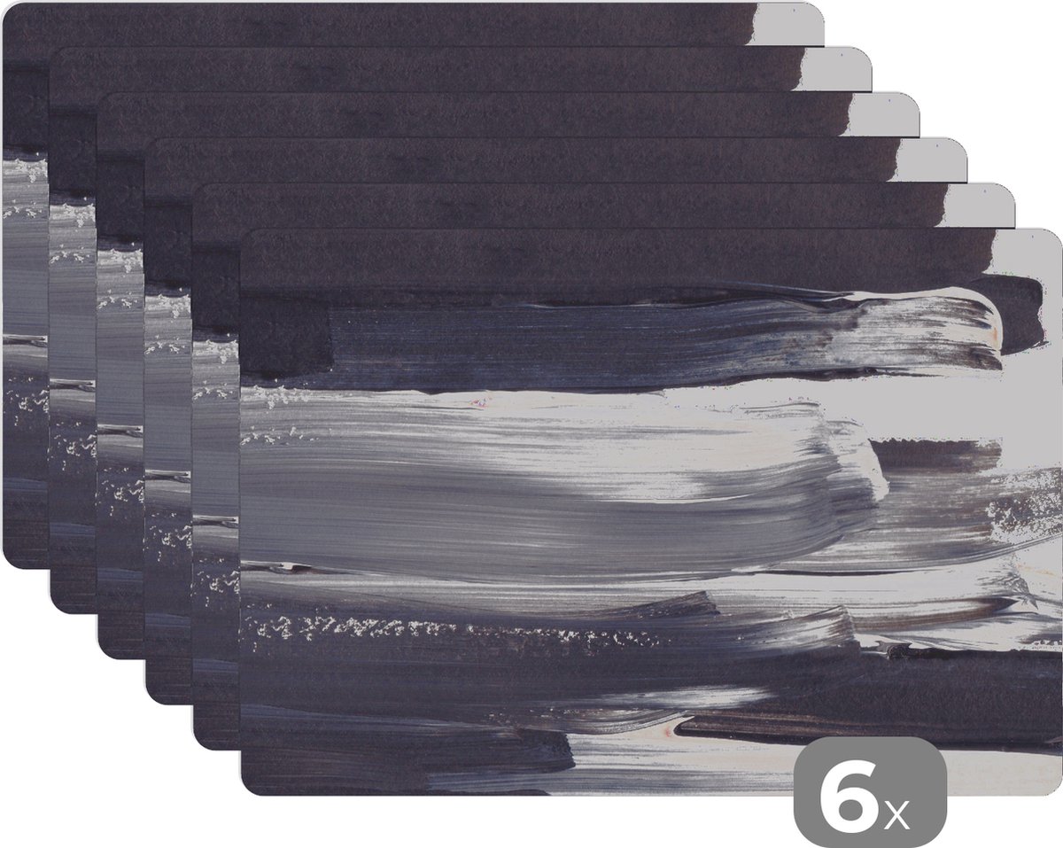 Placemat - Verf - Zwart - Abstract - Design - Onderleggers placemat - Placemats - 45x30 cm - 6 stuks
