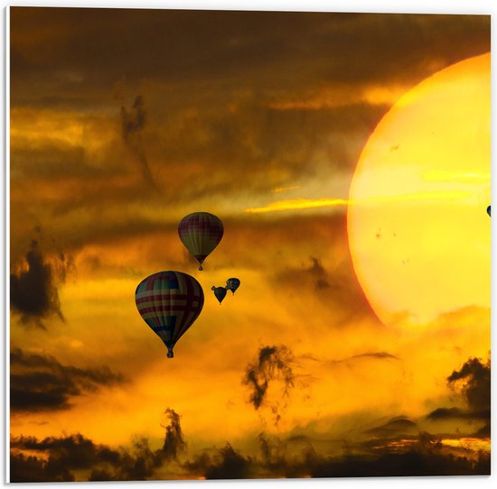 WallClassics - PVC Schuimplaat- Zee van Luchtballonnen bij Zon en Wolken - 50x50 cm Foto op PVC Schuimplaat