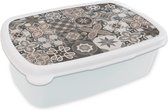 Broodtrommel Wit - Lunchbox - Brooddoos - Bloemen - Figuren - Bruin - Design - 18x12x6 cm - Volwassenen