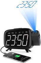 Phonergy Fenix- Radio-réveil - Réveil numérique - Wekker enfants - Radio-réveil avec projection - Radio Fm - Double alarme - Recharge téléphone - Chargeur - Zwart