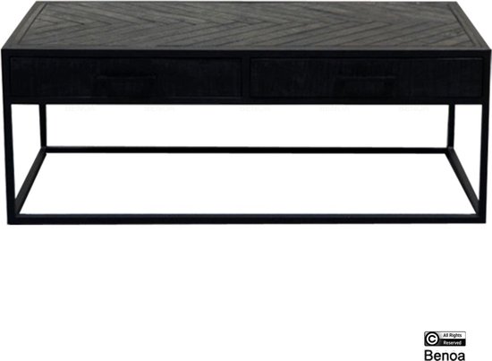 Table basse Jax avec 2 tiroirs - Chevron - Zwart - 120 cm