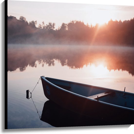 WallClassics - Toile - Rayons de soleil sur l' Water sur un bateau en bois - 100x100 cm Photo sur toile (Décoration murale sur toile)