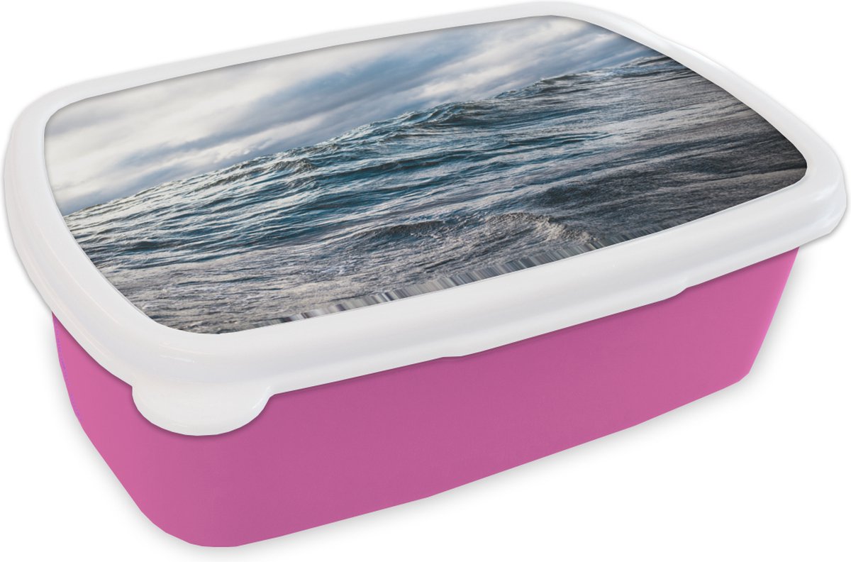 Broodtrommel Roze - Lunchbox - Brooddoos - Zee - Golf - Noorwegen - 18x12x6 cm - Kinderen - Meisje