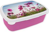 Broodtrommel Roze - Lunchbox - Brooddoos - Bloemen - Roze - Cosmea - 18x12x6 cm - Kinderen - Meisje
