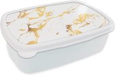 Broodtrommel Wit - Lunchbox - Brooddoos - Marmer - Wit - Goud - Luxe - 18x12x6 cm - Volwassenen