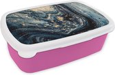 Broodtrommel Roze - Lunchbox - Brooddoos - Marmer - Verf - Glitter - Goud - 18x12x6 cm - Kinderen - Meisje