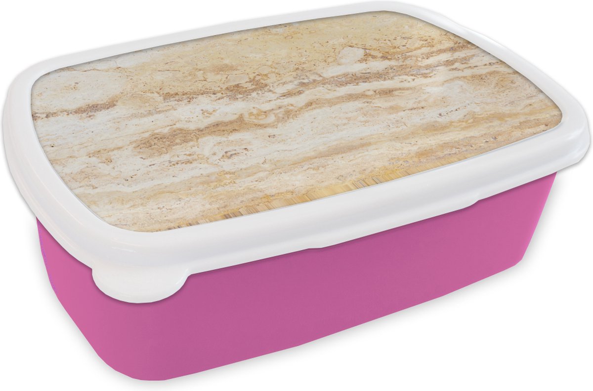Broodtrommel Roze - Lunchbox - Brooddoos - Marmer - Zand - Textuur - 18x12x6 cm - Kinderen - Meisje