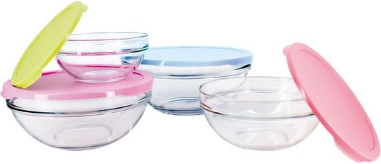 TAMUME Glazen pudding kom, set met 4 kommen en slakommen, dessertkom met deksel, 4 dessertbekers en glazen