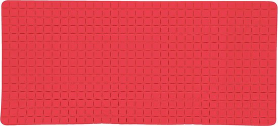 Een effen rode antislip badmat met een rasterpatroon van vierkantjes.