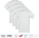 4 Pack Sol's Heren T-Shirt 100% biologisch katoen Ronde hals Ash Grey Maat L