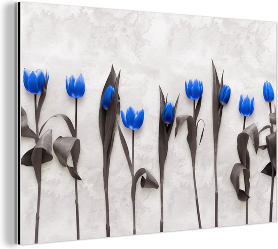 Décoration murale Métal - Peinture Aluminium Industriel - Fleurs - Tulipes - Blauw - 180x120 cm - Dibond - Photo sur aluminium - Décoration murale industrielle - Pour le salon/chambre