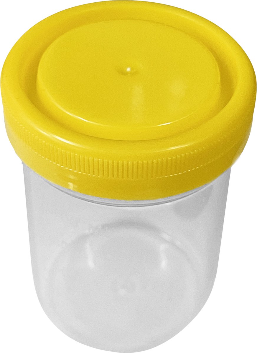 Set van 30 monsterpotjes met gele deksel (120 ml, PP plastic)